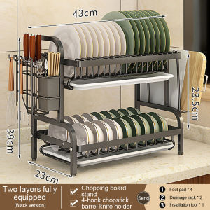 2 Tier Dish Drainer Dish Drying Rack Countertop Plate Ventilation Mold Resistant Shelf Kitchen Rack Utensil Holder Plate Storage Organizer   Aatroxw