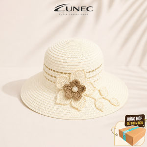 Set Túi Mũ Cói Cao Cấp Phối Nơ Ren Ngọc Trai Phong Cách Tiểu Thư Nón Vành Thẳng Form Đẹp Túi Dây Kéo
