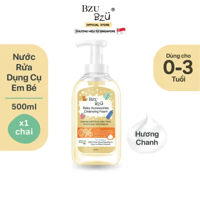 Nước Rửa Bình Sữa Và Đồ Dùng Em Bé Thuần Thực Vật BZU BZU Baby Accessories Cleansing Foam Tạo Bọt Thành Phần Thực Vật Chai 500ml