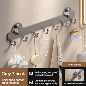LIANG 5/6/7/8-Hook Suction Door Cup Hook Strong Load-bearing Waterproof Bathroom Towel Holder Multi-Purpose Single Row Hanging Coat Rack Bathroom