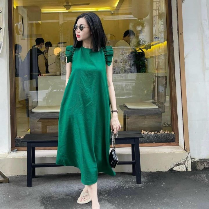 Váy đầm nữ Đũi Việt thiết kế dáng rộng có dây thắt eo Dv94 - Đầm dáng xòe |  ThờiTrangNữ.vn