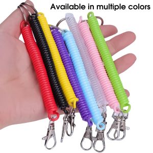 5PCS Plastic Spring Rope Keychain Spring Keychain Extendable Anti Loss Rope Spring Hanging Decoration Chain Key Chain