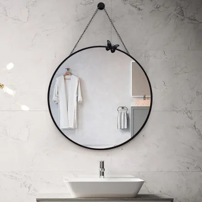AceMall 【Local Stock】 Nordic Hd Bathroom Hotel Wall-mounted Wrought Iron Round Mirror