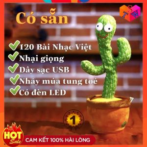 Cây xương rồng nhảy múa nhại giọng sạc USB đèn Led 120 bài hát tiếng việt