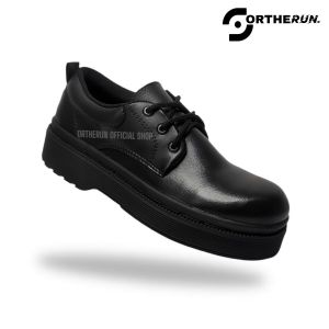 ORTHERUN - Sepatu Safety Wanita Tali Full Black Safety Ujung Besi Low Boots Wanita Sepatu Kerja Wanita Proyek Lapangan Kerja Inddustri Sepatu Kitchen Wanita Anti Licin