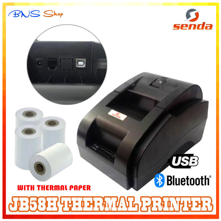 SENDA Bluetooth / USB JP58H Thermal Receipt Printer for IOS + Android (Black) WITH 58mmx45mm