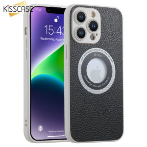 【Glitter Lens Film】KISSCASE Glass Metal Flash Drilling Lens Protection PU Leather Magsafe Case For IPhone 14 Pro Max 14 Plus 13 12 11 Case Shockproof Cover