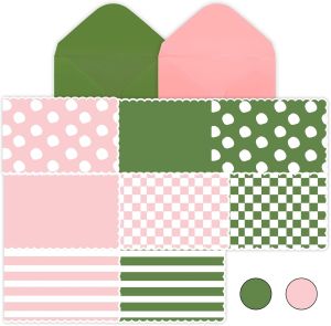 64Pcs Blank Pink&Green Cards with Envelopes 3.5x5 InchStriped Christmas Greeting CardsSage Green Striped Notes for Baby Bridal ShowerWedding Personalized Thank You Note Graduation