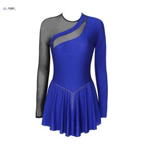 【Exclusive Discount】 WaQas Womens Sparkling Rhinestone Dance Dress See-through Mesh Patchwork Leotard Dresses Figure Skating Costume