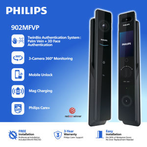 Philips 2026 New DDL902-MFVP-11HWS  | Triple Camera Palm Vein 3D Face Smart Door Lock 4.7" IPS Screen