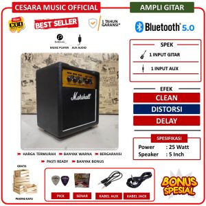 ampli gitar 3 input 7 inch ada bluetooth efek distorsi & efek delay bisa untuk karaoke bonus kabel jacksenar gitar hanger