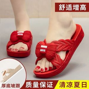 [Free Shipping] WomenS Slippers With Bowknot Thick-Soled New Style Suitable For Both Indoor And Outdoor Wear Non-Slip Height-Increasing Summer Casual Fashionable And With A Soft Sole