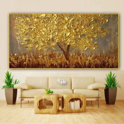 Lukisan pohon gold timbul Plus Frame - Future Art Painting