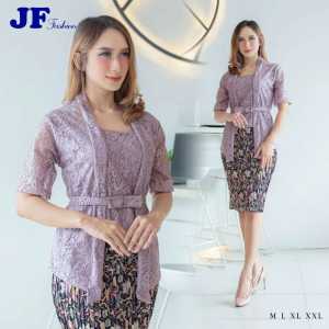 Setelan Kebaya Brukat Kutubaru Lengan Pendek Set Rok Pendek / baju wanita moderen kekinian