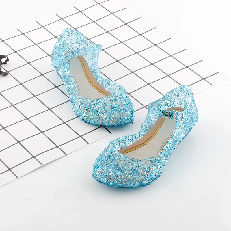 【Local delivery】Kids Frozen Sandals Crystal Jelly Shoes Costume Footwear  Cosplay Party Heels Girls Elsa Anna Blue