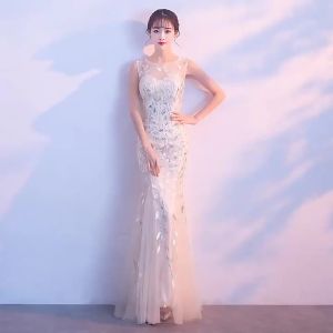 Evening Gown for Women 2023 New Champagne Banquet Noble Temperament Host Long Fish Tail Party Dress Slim Fit