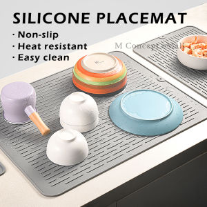 M Concept eMall 45x40 Large Silicone Dish Drying Mat Kitchen Drain Mat Drain Pad Silicon SinkDraining Mat Heat Resistant Non Slip Cushion Pad Dinnerware Tableware Placemat Water Glass Tableware Pot Insulation Placemat