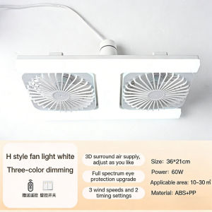 E27 Ceiling Fan with Led Light Remote Control White for Kitchen Bedroom Dining Room Patio