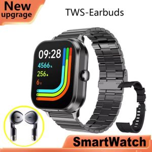 2025NEW หูฟังบลูทูธไร้สาย นาฬิกาอัจฉริยะ เชื่อมต่อกับมือถือ ฟิตเนสและกีฬา ผ่านบลูทูธ นาฬิกาอัจฉริยะแบบยูนิเซ็กซ์ 2-in-1 NFC ตรวจวัดอัตราการเต้นของหัวใจและความดันโลหิต