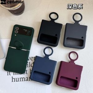 Offical Liquid Silicone Ring Holder Case For Samsung ZFlip 3 4 Folding Soft Candy Color Camera Protective Shockproof Cover Funda