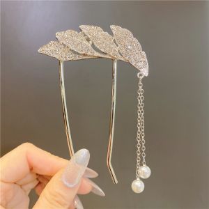 Trâm cài tóc chữ u nơ lá đính đá nhiều mẫu cài tóc kim loại lá ngọc tua rua