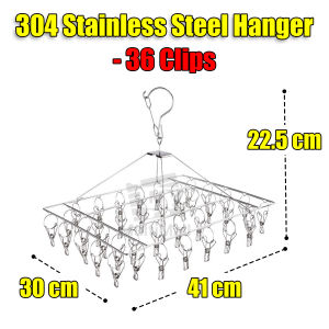 SUS304 Stainless Steel Hanger 36 Clips – Heavy Duty Windproof and Rust-Proof Hangers For Drying | Laundry Rack with Clips | Laundry Racks Hanger Organiser For Balcony | Hanger Rack | Laundry Hanging Rack | Laundry Hanger With Pegs| Laundry Drying Rack