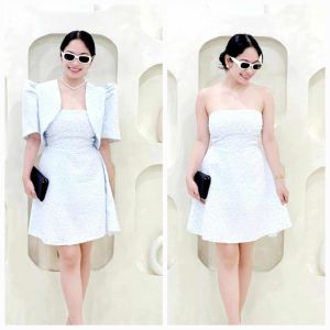 mirra Modern Filipianiana Tube Dress with Bolero Set Terno   xs to medium  classy and elegant timeless classic  timeless piece casual office or party classic piece super kapal ng tela hindi kayo magsisi our aim is to produce quality clothes premium fabr
