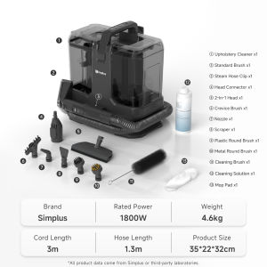 【BEST PRICE - FREE CLEANING SOLUTION】Simplus Spot & Fabric Cleaner 110°C Steam 8 Attachmemt 70°C Hot Water 22000Pa Suction BYJH003