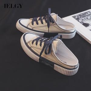 IELGY womens fashion slip on lazy half push canvas shoes