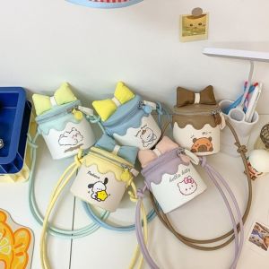 JEAWR ลูกกวาดสี กระเป๋าสะพายข้างแบบโบว์ คาปิบารา แบบเกาหลี กระเป๋าบัคเก็ตขนาดเล็ก น่ารัก กระเป๋าถือ กระเป๋าสะพายลายการ์ตูน ปาร์ตี้