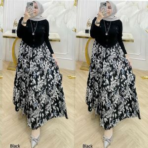 Gamis Wanita Rajut Erita – Baju Rajut Plisket Lengan Panjang Hiasan Kancing Saku Rempel All Size