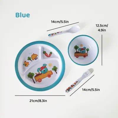 4pcs/Set Dinner Plate Bamboo Fiber ChildrenS Tableware Set Baby Student Divided Dinner Plate Spoon Fork (Bpa Free)