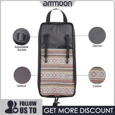 ammoon Drum Stick Bag Drumsticks Mallet Case Oxford Fabric with Hanging Hooks Wear-resistant Portable Drum Stick Holder Percussion Accessories