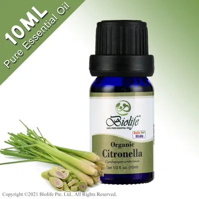 Biolife Organic Citronella Best Anti- Mosquito 100% Pure Aromatherapy Natural Organic Essential Oil (10ml Single-Note Oil) suitable use for Diffuser Humidifier Massage Skin Care