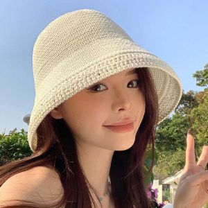 HEALMEYOU Breathable Vacation Beach Cap Lightweight Big Brimmed Folding Straw Hat Fashion with Windproof Woven Sun Cap Women