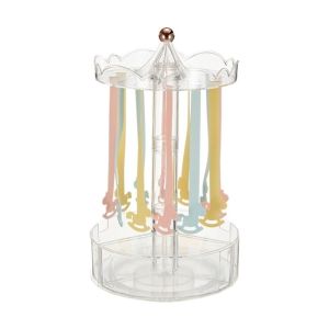 OEUVR 360 Degree Rotating Earring Display Stand Dustproof and Moisture-proof Transparent Plastic Hair Accessory Storage Box Vanity Table Plastic Silicone Jewelry Makeup Case Hair Tie Storage
