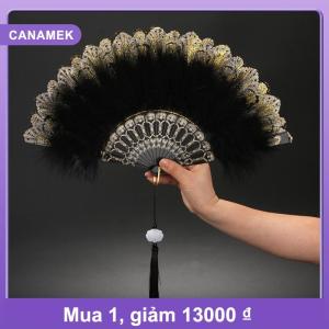 【CANAMEK】 Quạt xếp lông vũ kiểu Lolita phong cách tiên nữ ngọt ngào Nhật Bản đậm chất gothic cổ điển quạt cầm tay dùng trong khiêu vũ cung đình có mặt dây chuyền trang trí — quà tặng trang trí tiệc cưới