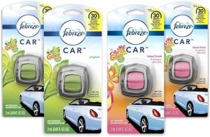 Febreze Car Air Freshener 2 Gain Original and 2 Gain Island Fresh Scents Odor Eliminator for Strong Odors (4 Count)
