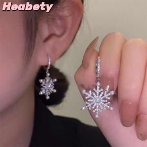 Heabety Trendy Sparking Snowflake Earring For Women Exquisite Shiny Zircon Imitation Pearl Earring Christmas Party Jewelry Gift