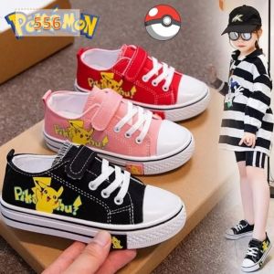 Sepatu Sekolah Sneakers Anak Cowok Cewek Pikacu Hitam Merah Pink (556)