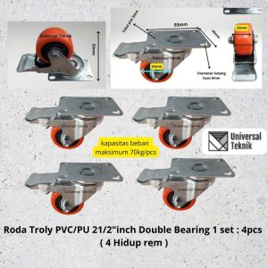 Roda Troli PVC Caster orange 21/2 inch 1 set : 4pcs ( 4 Hidup Rem )