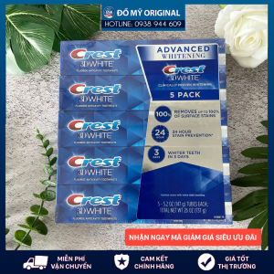 Set 5 Tuýp Kem Đánh Răng Crest 3D Advanced Whitening 147gx5 Hàng nhập Mỹ Ngăn ngừa sâu răng Trắng răng vượt trội gấp 3 lần