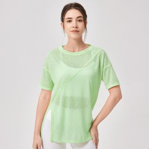 Áo tập Yoga lỏng xuyên thấu tay ngắn T-Shirts thể dục Pilates đào tạo tập thể dục Tops thể thao