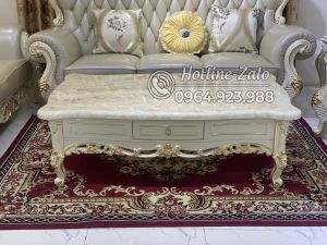 Bàn trà sofa phòng khách tân cổ điển dát vàng 1m5 mặt đá tự nhiên cao cấp