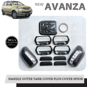 Paket Handle Outer Tank Cover Plus Cover Spion Mobil Avanza Lama 2004 - 2011 Carbon Glossy