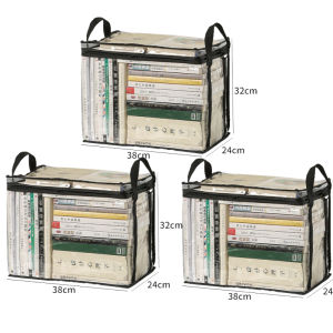 KEBETEME 3PCS Student Book Storage Bag Transparent Large Capacity Foldable Portable Storage Box Dustproof Waterproof Clothes Toys Storage Box Home Organization
