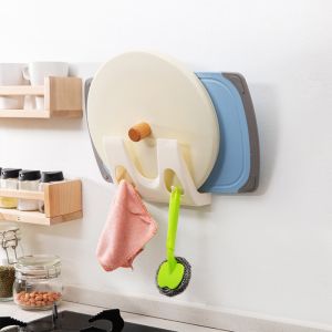 VGLPOP Plastic Pot Lid Holder Wall Mounted Self-Adhesive Pan Cover Stand Kitchen Storage Holder Free Punch Pot Cover Rack Pan Cover