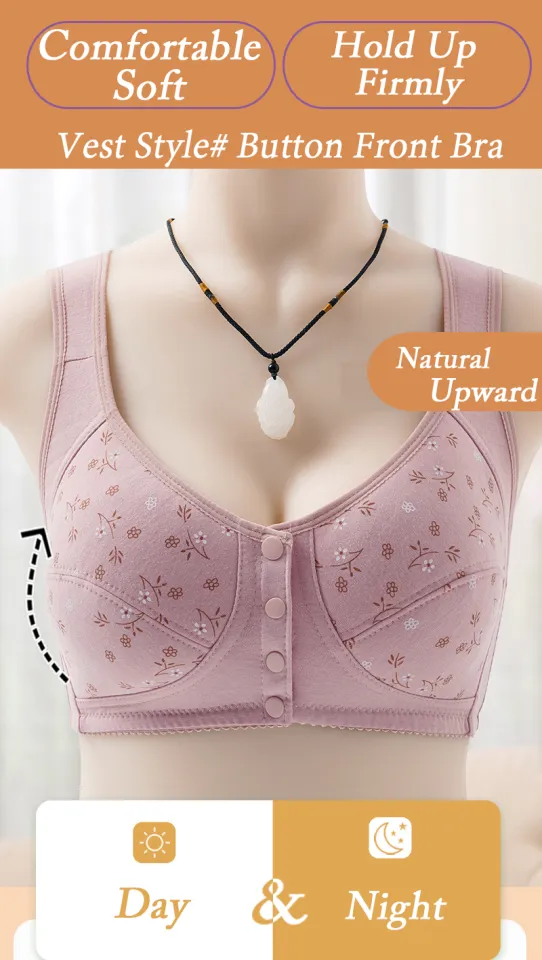 New Fashion Front Button Underwear Women's Cotton Vest-type Middle-aged And  Elderly Bras Large Size