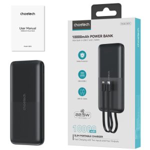 Pin dự phòng 22.5W Choetech B654 tích hợp 2 cáp sạc Type C và Lightning dung lượng 10.000mAh