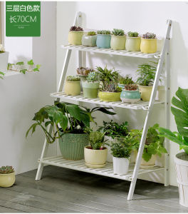 70Cm 3 Layer Bamboo Wood Ladder Plant Foldable Flower Display Shelf Rack Shelves